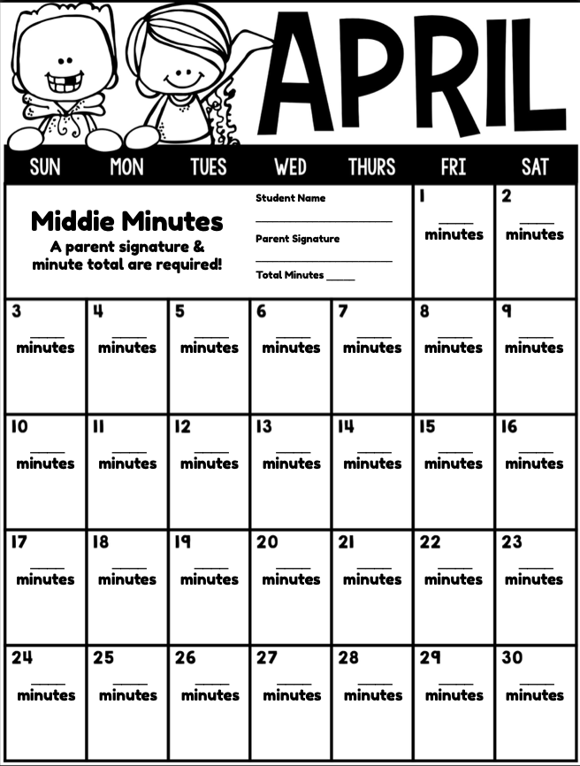 April Middie Minutes Calendar | Midview West Elementary